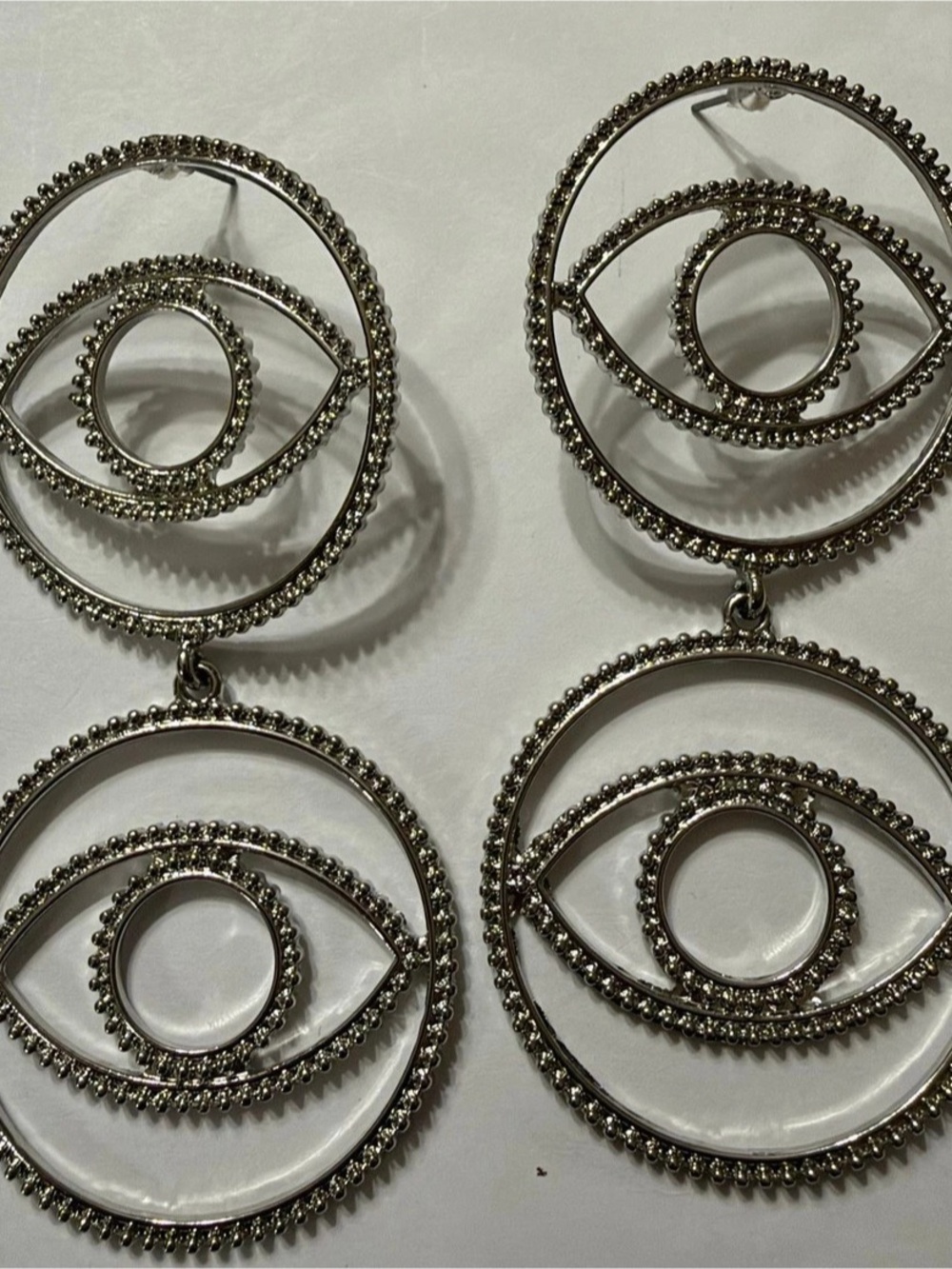 Eye Motif Drop Earrings in Silver Like New
